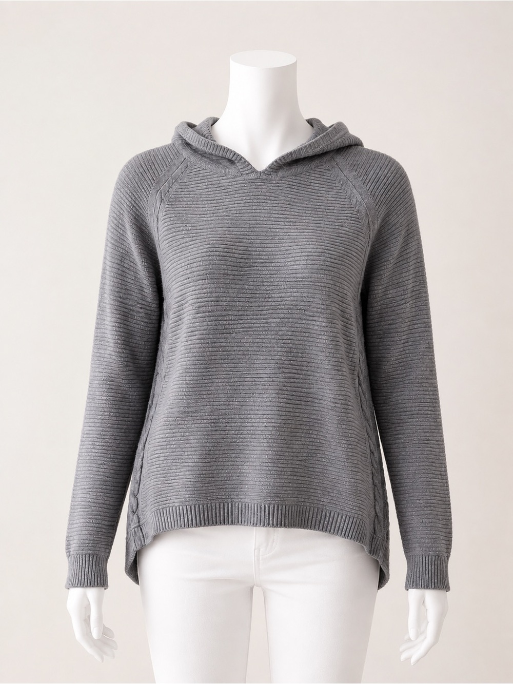 MK Metric Knits Womens Grey Long Sleeve Stretch Hooded Sweater Size M